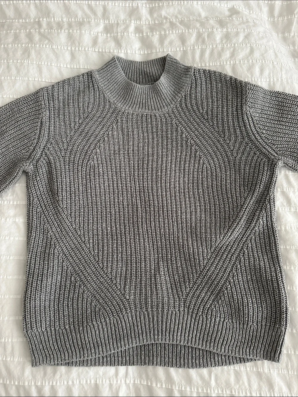 Grey Ribbed Mock Neck Sweater - Women